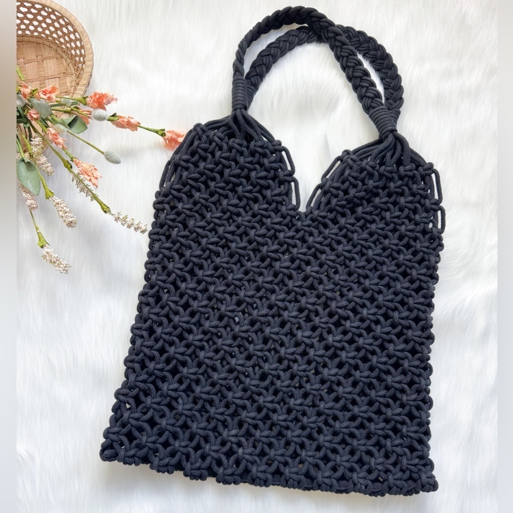 J Crew Hand-knotted Cadiz Rope Bag Black